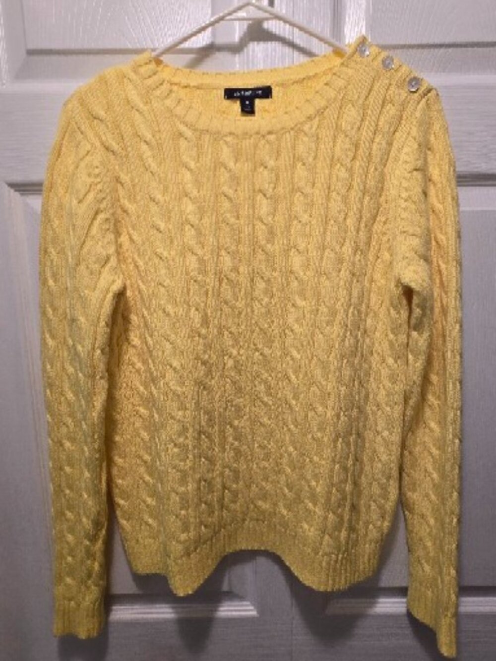 LAND'S END Women's Yellow Cable Knit Sweater w/Buttons on Left Shoulder - Medium